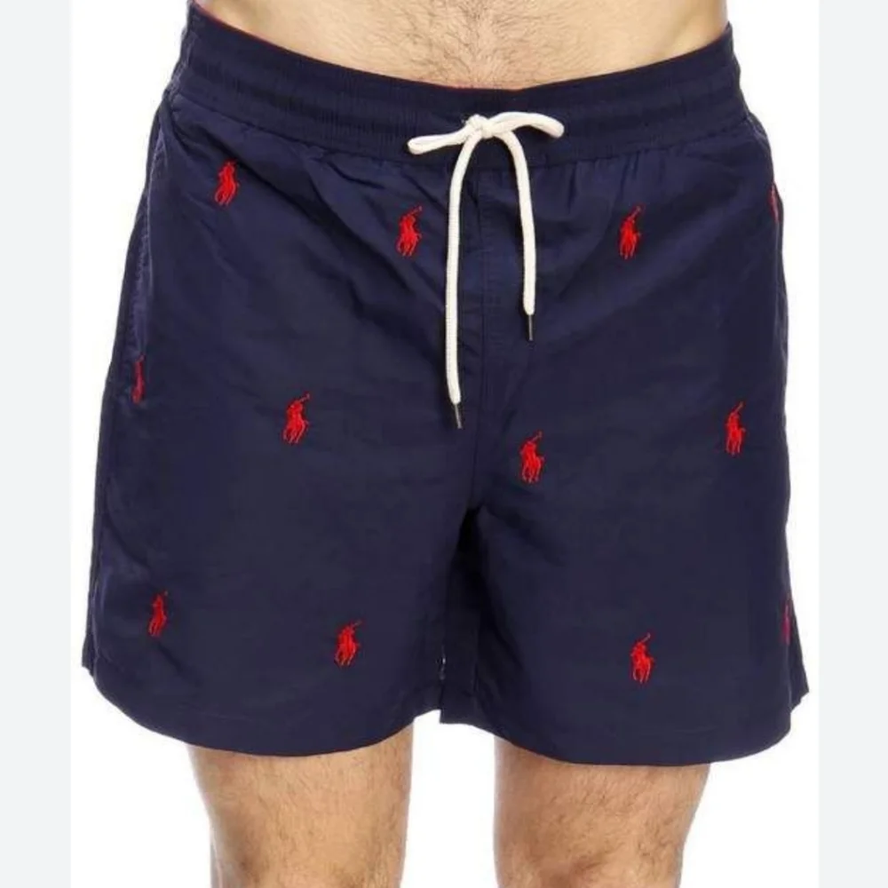 Polo By Ralph Lauren Blue Red Pony Swim Trunks